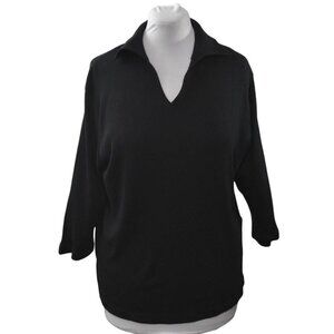 Carolyn Taylor Essentials Sweater Womens 1X Black Rib Knit 3/4 Sleeve Sailor